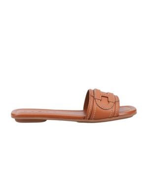 Hogan Smooth Suede Flat Sandals With Embossed Logo Detail - Brown