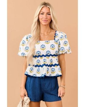 TCEC Garden Scallop Trim Top - Blue