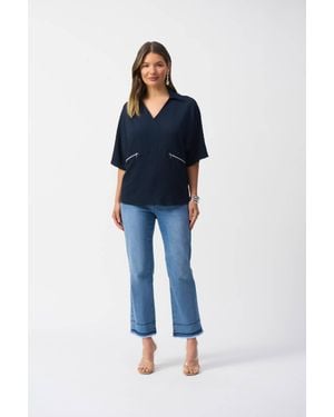 Joseph Ribkoff Textured V-Neck Pullover - Blue