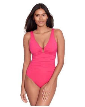 Ralph Lauren One Piece Swimsuit Ring Over The Shoulder Buu361 - Pink