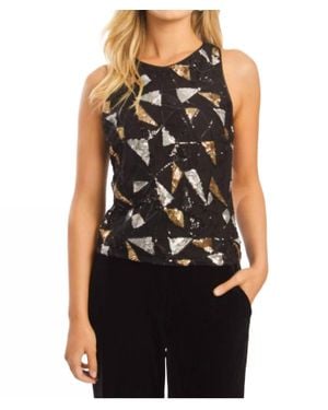 Caballero Felice Precious Metal Geo Sequin Top - Black