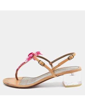 Lanvin Light/ Leather And Fabric Bow Thong Ankle Strap Sandals - Pink