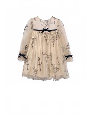 Abel & Lula Girl's Flocked Ballerinas Tulle Dress - Natural