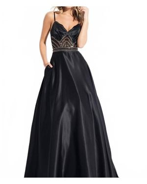 Rachel Allan Matte Satin Beaded V-Neck Prom Gown - Blue