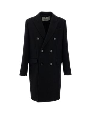 Ami Paris Double-Breasted Virgin Wool Coat - Black