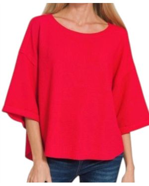 Zenana Double Knit Three Quarter Sleeve Top - Red