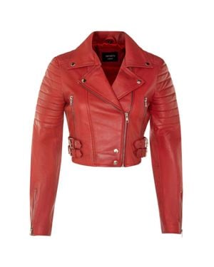 TruClothing Real Leather Short Cropped Length Brando Style Biker Jacket - Red