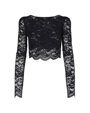 Rabanne Floral Lace Cropped Top - Black