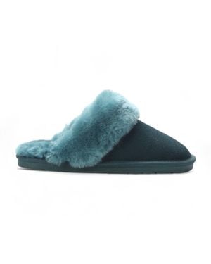 Infinity Leather Genuine Sheepskin Suede Mule Winter Slippers - Blue