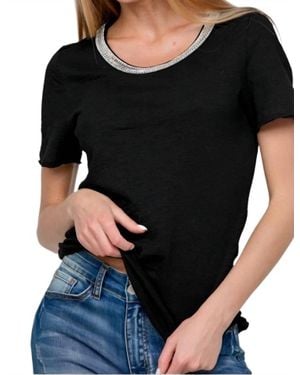 Vocal Apparel Bling It Studded Neck Top - Black