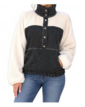 Rag & Bone Faded Miramar Fleece Sherpa Popover Top - Black