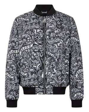 Philipp Plein Nylon Bomber All-Over Tattoo - Gray