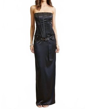 BLITHE Hannah Satin Corset Belted Maxi Dress - Black