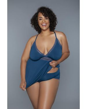 TRUEDAMES 2 Pc V-Neckline Cami Set With Wire Free Bralette - Blue