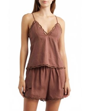 DELUC Comte Embroidered Trim Camisole - Brown