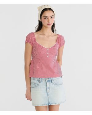 Aéropostale Gingham Tie-Back Babydoll Top - Red