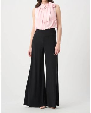 Joseph Ribkoff Silky Knit And Satin Wide Leg Jumpsuit With Neck Bow Tie - Black
