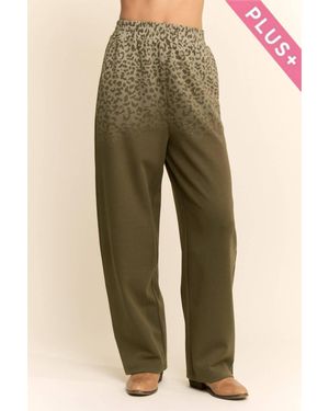 Davi & Dani Leopard Ombre Knit Wide-Leg Pants - Green