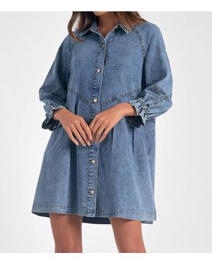 Elan Long Sleeve Button Down Dress - Blue