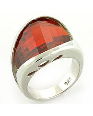 Fashnzfab Rhodium 925 Sterling Ring With Aaa Grade Cz - Red