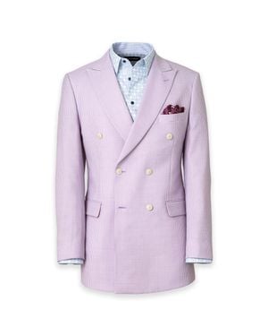 Paul Fredrick Wool Blend Houndstooth Double Breasted Peak Lapel Suit Jacket - Purple