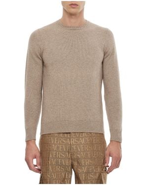 Drumohr Cashmere Knit Sweater With Ribbed Finishing - Natural