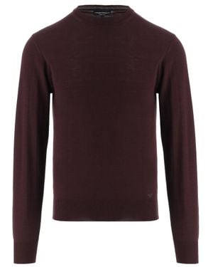 Emporio Armani Virgin Wool Sweater With Crew Neck And Ribbed Cuffs - Brown
