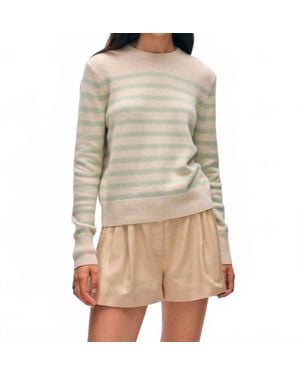 White + Warren Cashmere Striped Crewneck Top - Natural