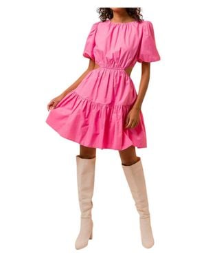 Line & Dot Premium Cotton Fit And Flare Dress - Pink