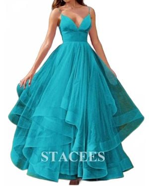 SERENDIPITY Princess Tulle V Neck Prom Dress - Blue