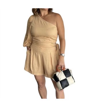 dress to One Shoulder Linen Romper - Natural