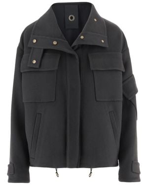 Giorgio Armani Cashmere Jacket With High Collar And Multi-Pocket Design - Black