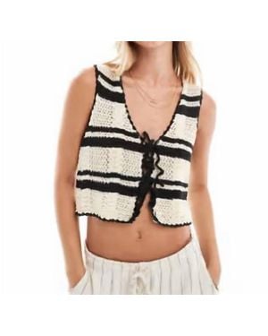 Elan Crochet Vest Tie Top - Black