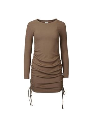 By Together Ruched Ribbed Stretch-Modal Mini Dress - Brown