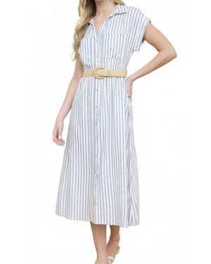 Blu Pepper Stripe Button Down Dress - White