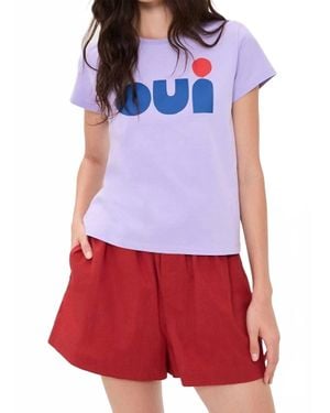 Clare V. Classic Cut-Out Oui Short Sleeve Tee - Red