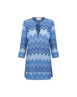 MC2 Saint Barth Wavy Multitone Top With V-Neckline - Blue