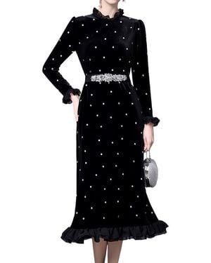 Linda Charm Printed Midi Dress - Black