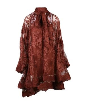 Zimmermann Lace-Embellished Silk Mini Dress With Puff Sleeves - Brown