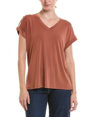Jones New York Roll Cuff Tab V-Neck T-Shirt - Red