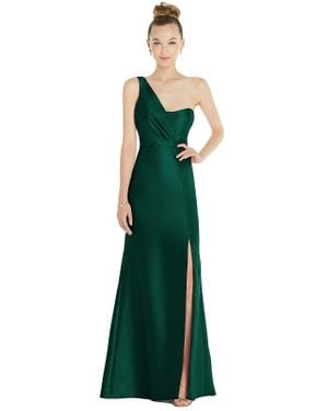 Alfred Sung Draped One-shoulder Satin Trumpet Gown - Green