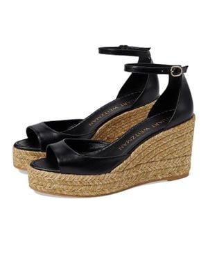 Stuart Weitzman Nudistia Sandals Wedge Heel Espadrille Htat1050 - Black