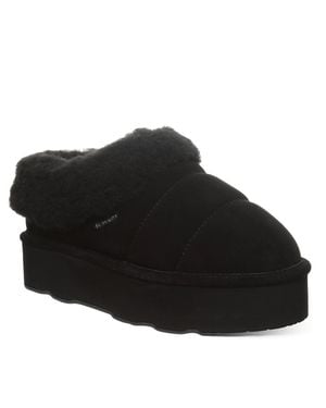 BEARPAW Ari Slippers Suede Faux Fur Platform Slip On Zogg3665 - Black