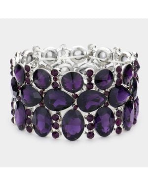 Fashnzfab Multi Stone Cluster Evening Stretch Bracelet - Purple