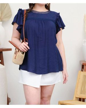 Blu Pepper Embroidered Detail Top - Blue