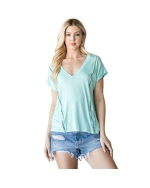 TRUEDAMES Short Sleeve V Neck Top - Blue