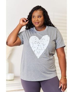 TRUEDAMES Simply Love Heart Graphic Cuffed Short Sleeve T-Shirt - Gray