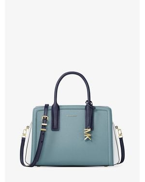 Michael Kors Mk Laila Medium Color-Block Pebbled Leather Satchel - Green