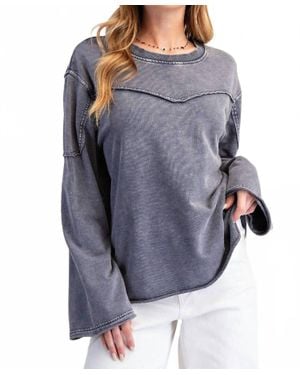 Easel Mineral Washed Terry Pullover - Blue