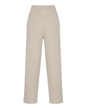 Lanvin Wide-Leg Pants With Drawstring Waist And Textured Finish - Natural